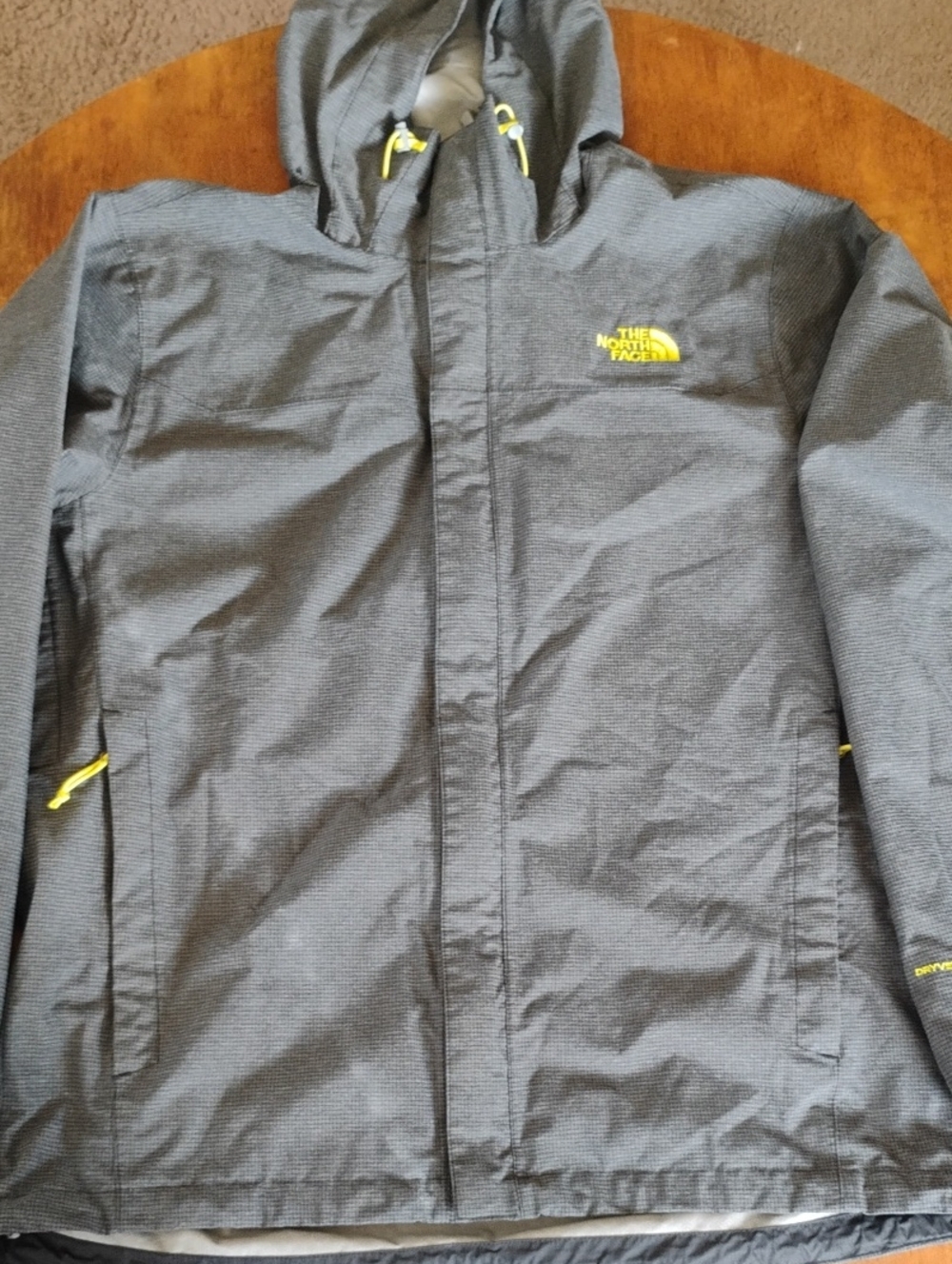 The North Face Venture Dry Vent Men's L Gray Hooded Windbreaker Yellow Accents